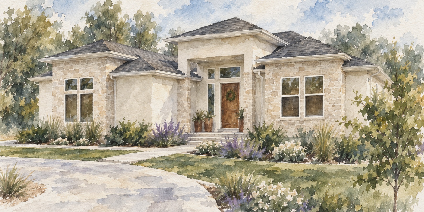 Watercolor concept visualization of the proposed Smith Residence landscape, not a completed installation